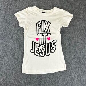 Popular Sport Fix It Jesus Graphic Tee White Pink Hearts Small C6150